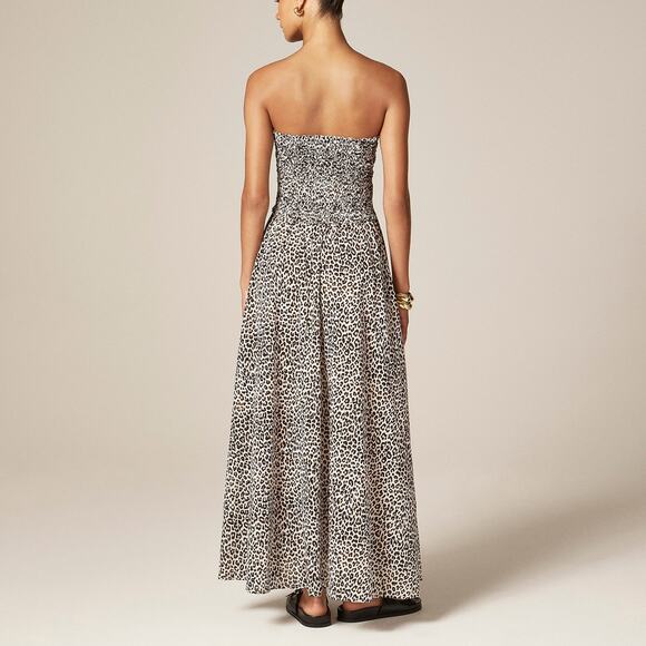J. Crew Women's Smocked Maxi Dress In Leopard Print For Natural Size Large NWT - Picture 3 of 12